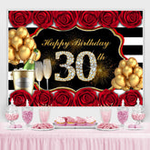 Rot Rose Und Gold Ballon Glücklich 30 Geburtstag Hintergrund